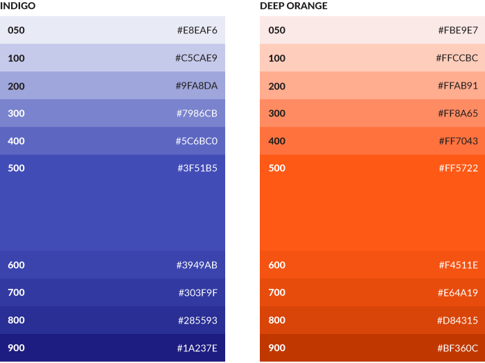 Tint stacks of blue and orange from Google Material design
