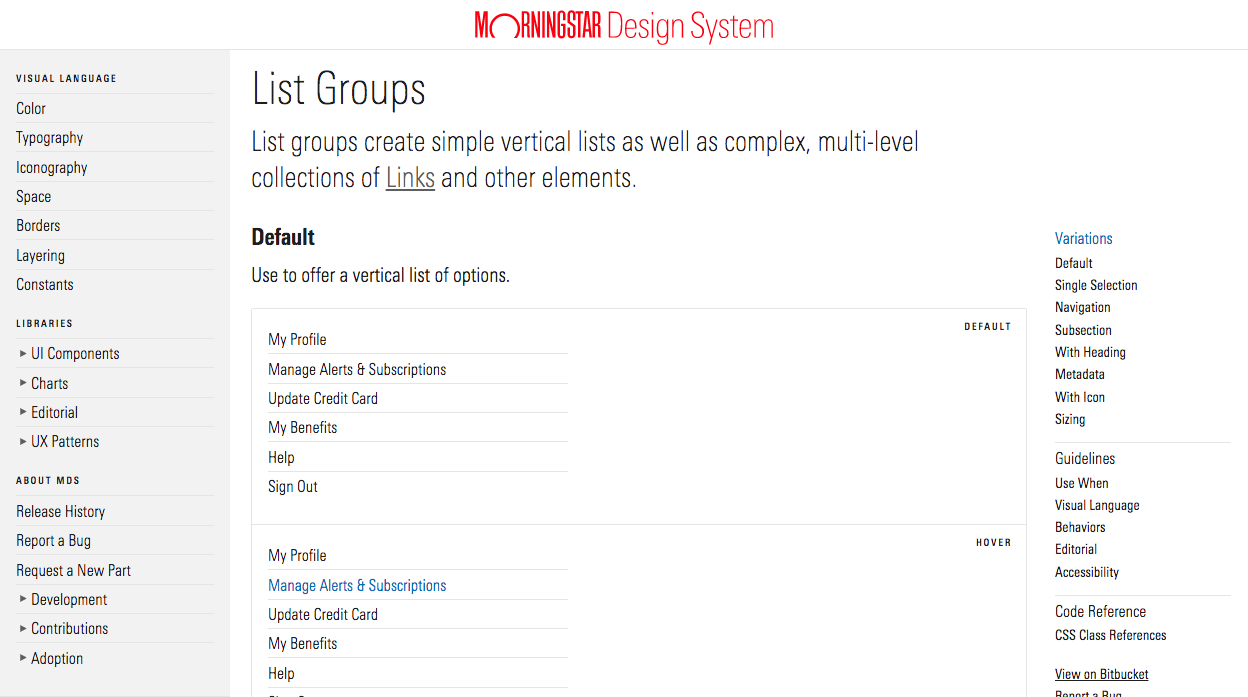 Screenshot of Morningstar component page content