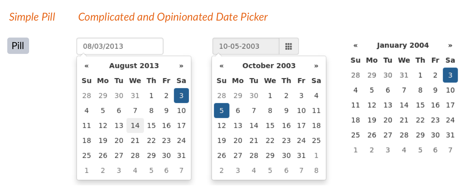 Comparison of a pil component and a date picker component